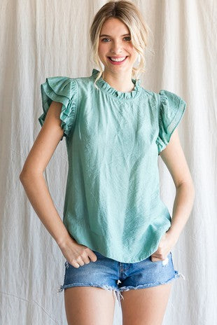 Glossed Ruffle Sleeve Top