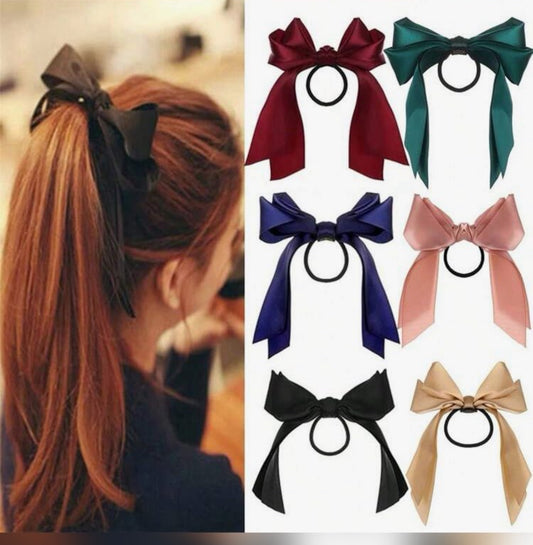 Satin bow pony tail tie