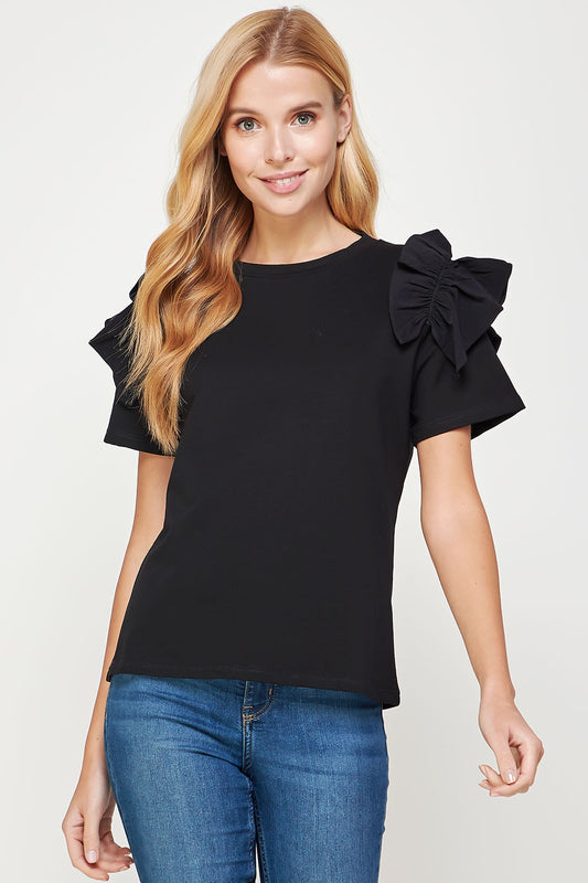 Poplin & Ruffle Shoulder Top